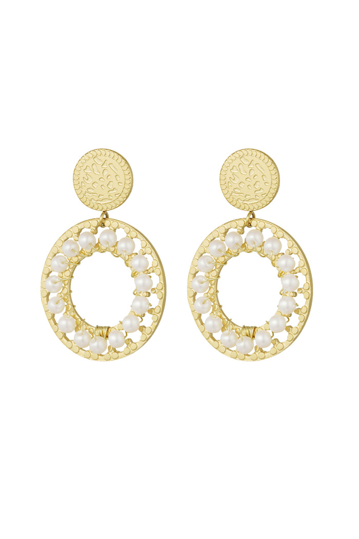 Double circle earrings with pearls - gold 