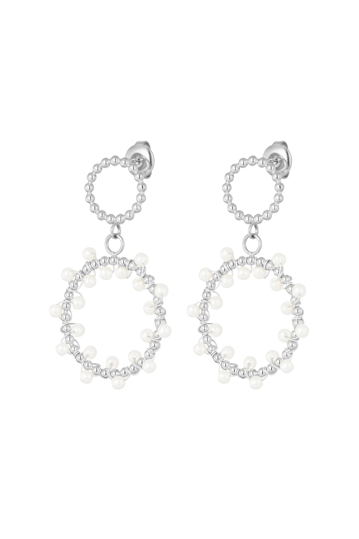 Earrings round pearl party - silver h5 