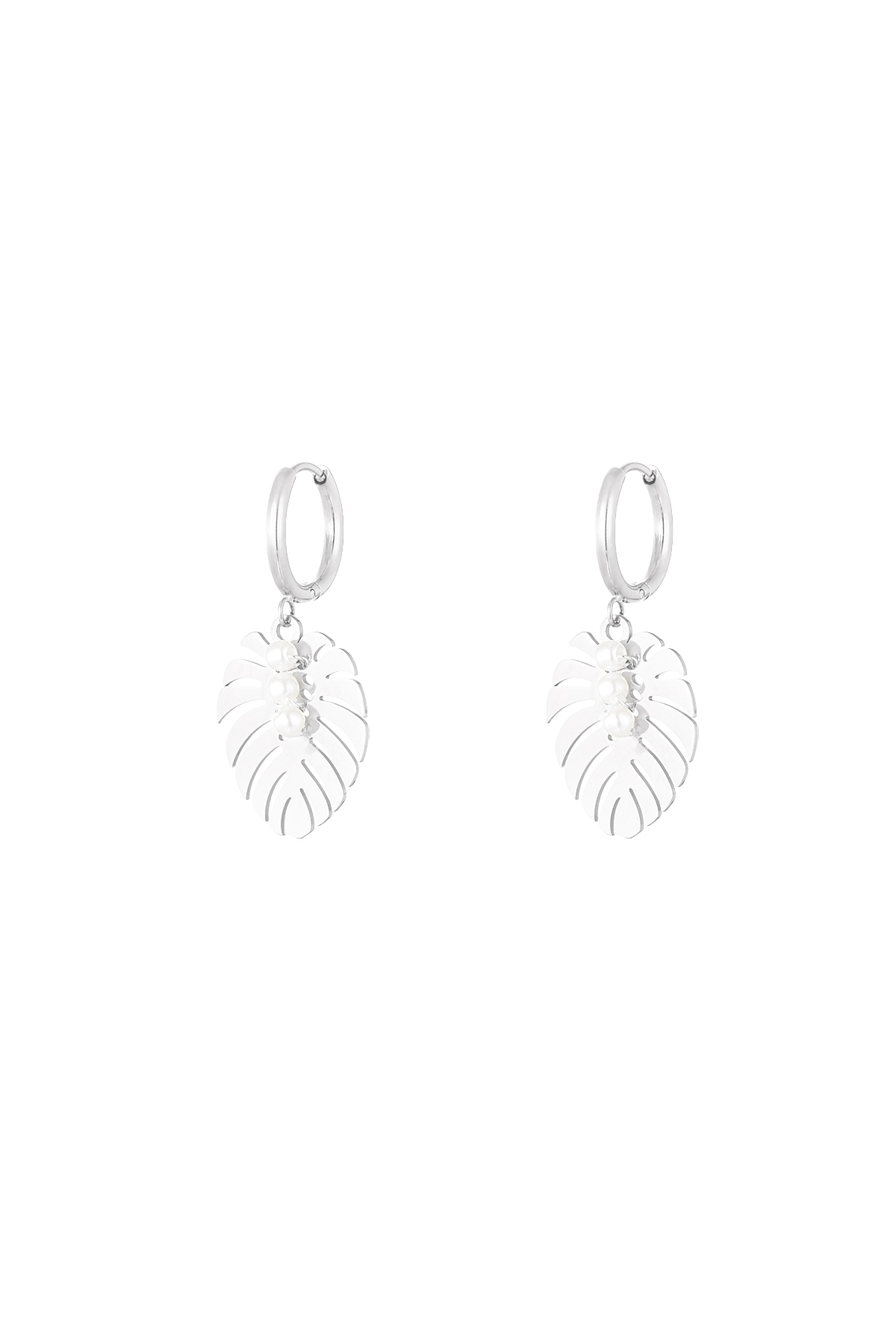 Earrings leaf pearl love - silver