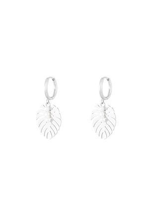 Earrings leaf pearl love - silver h5 