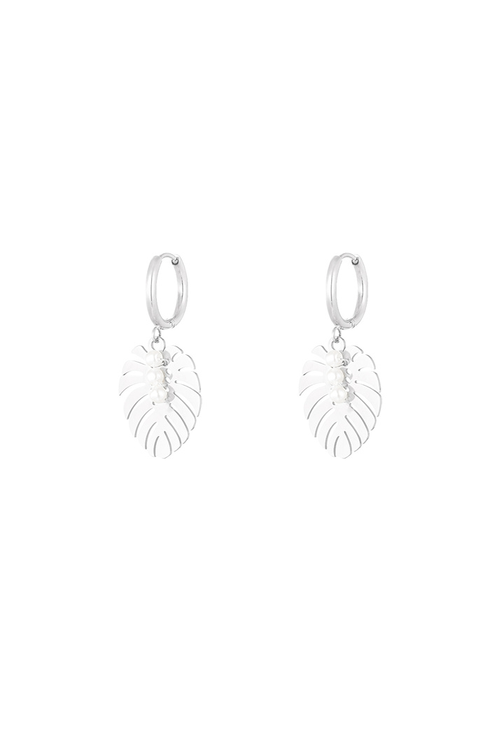 Earrings leaf pearl love - silver 