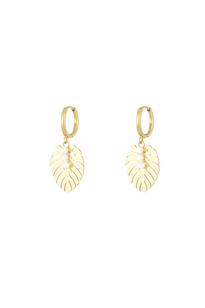Earrings leaf pearl love - gold h5 