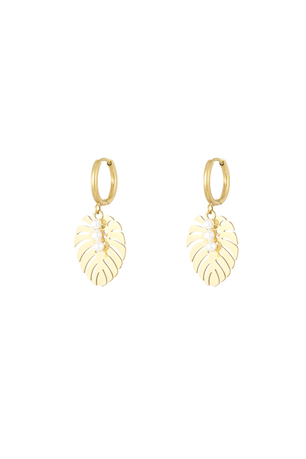 Earrings leaf pearl love - gold
