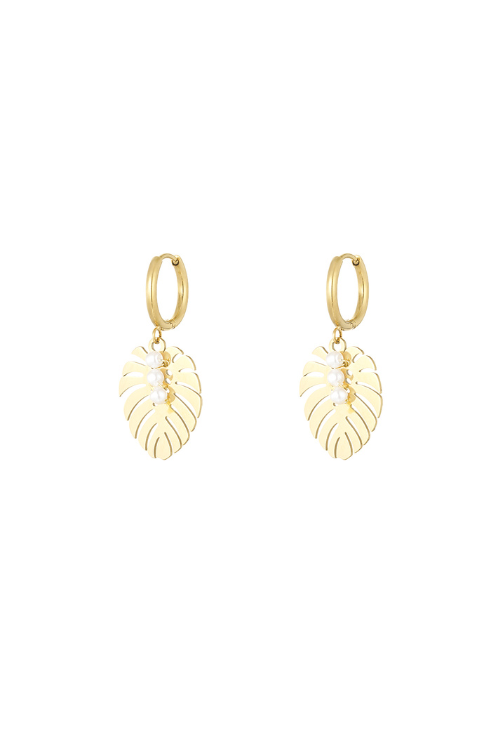 Earrings leaf pearl love - gold 