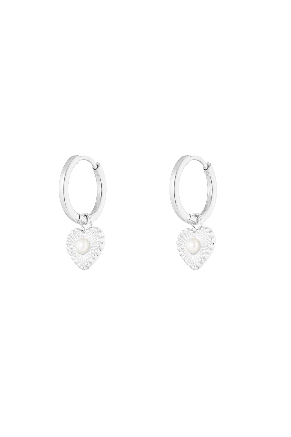 Earrings heart detail with pearl - silver h5 