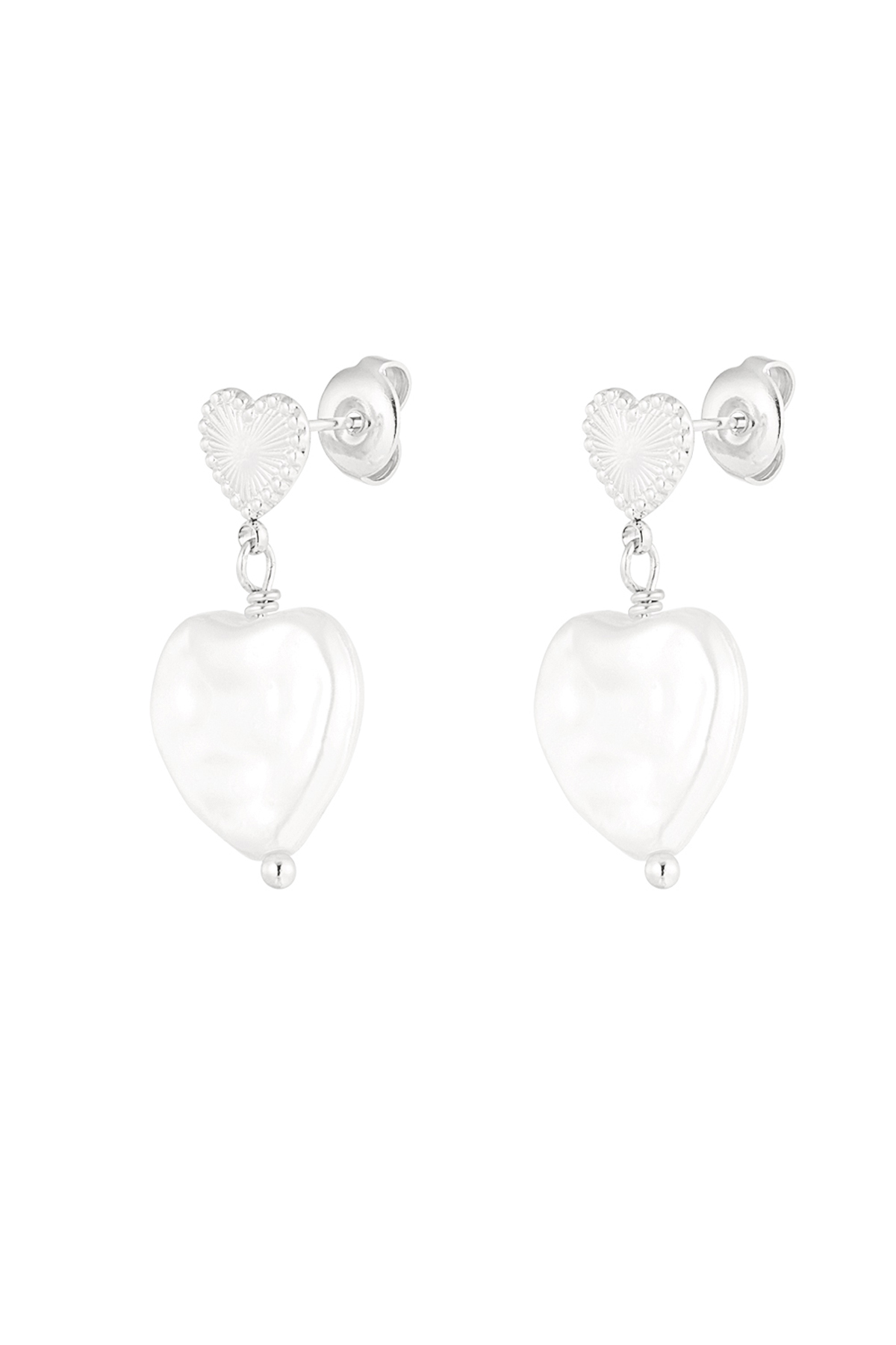 Double heart earrings large pearl - silver 