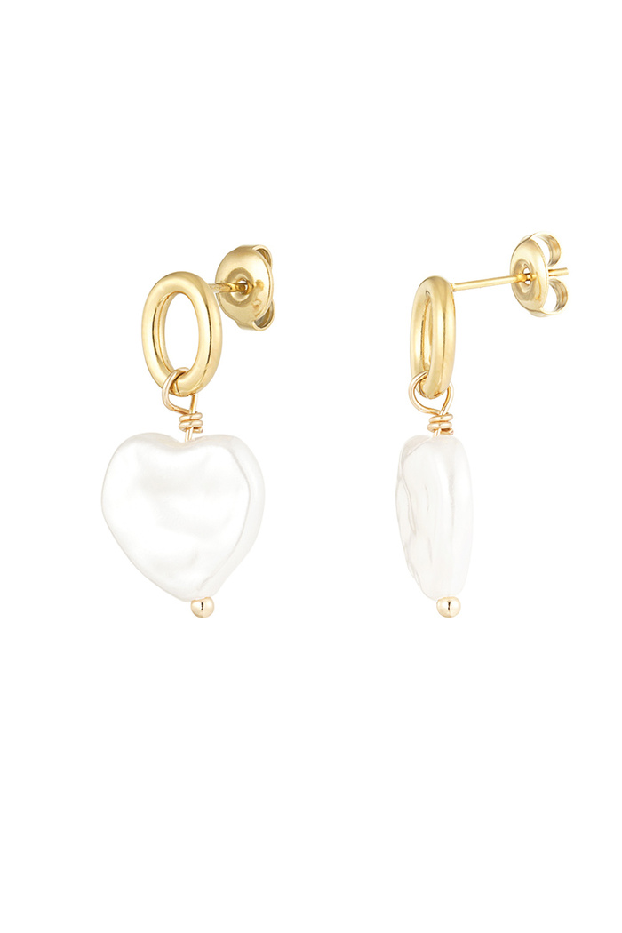 Boucle d'oreille avec perle en forme de coeur - dorée 