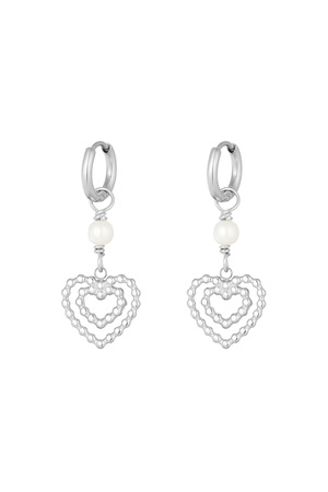 Pendientes doble corazón con perla - plata h5 