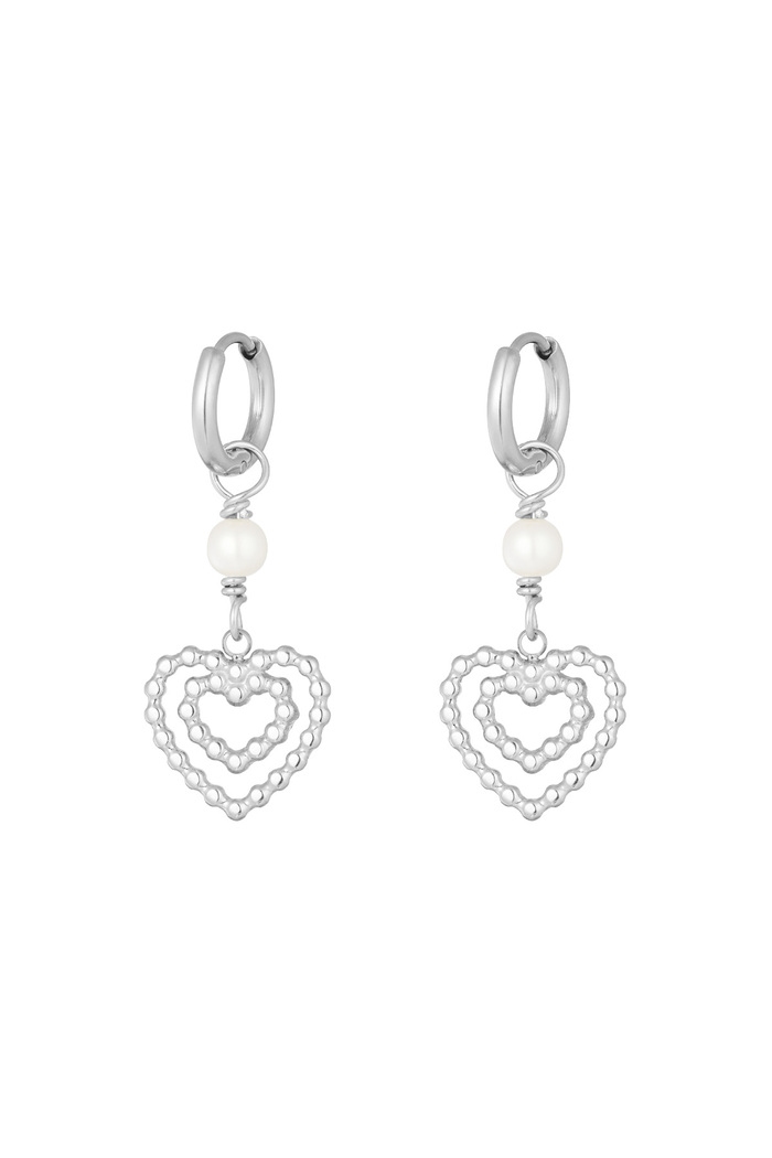 Earrings double heart with pearl - silver 
