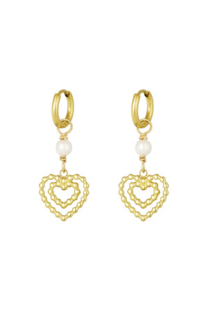 Earrings double heart with pearl - gold h5 