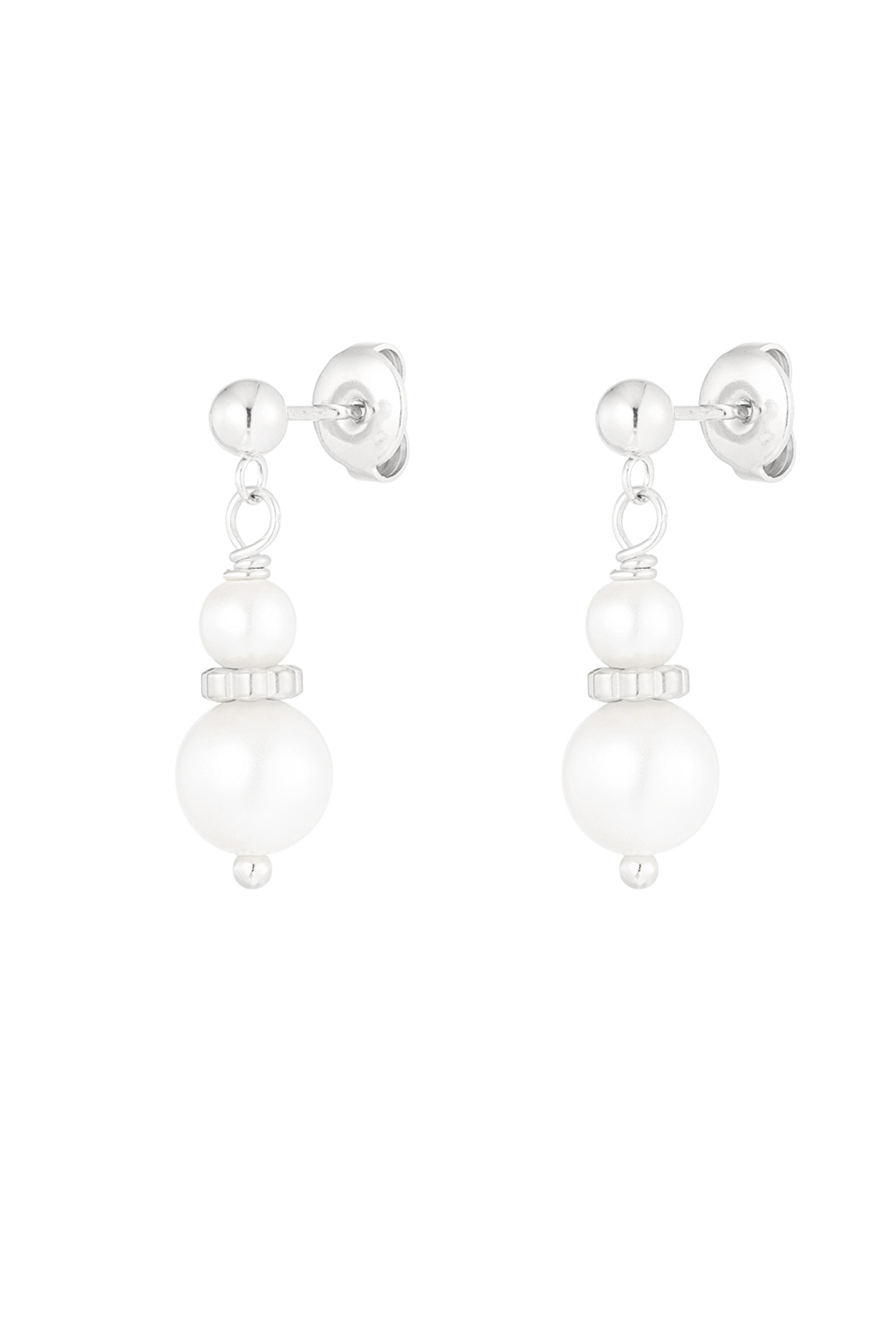 Earring with two pearl pendants - silver