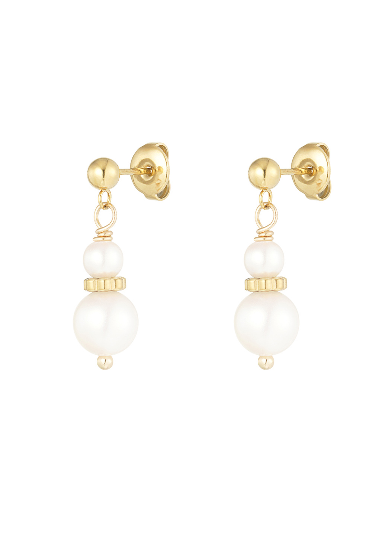 Earring with two pearl pendants - Gold color 2