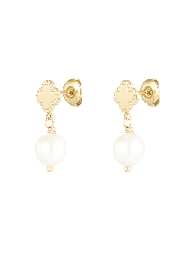 Ohrring mit Kleeblatt- und Perlenanhänger – Gold