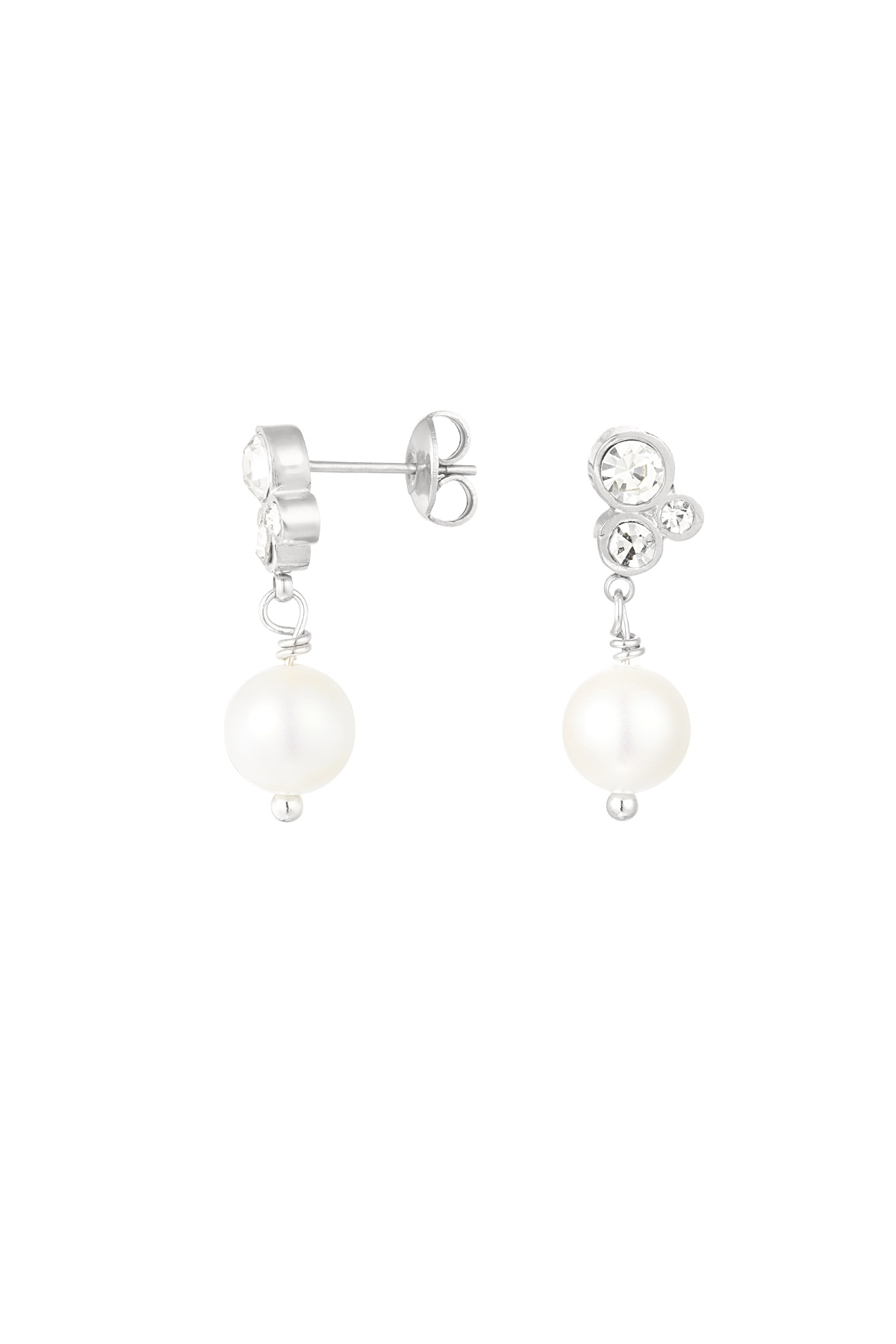 Earring with stones and pearl pendant - silver
