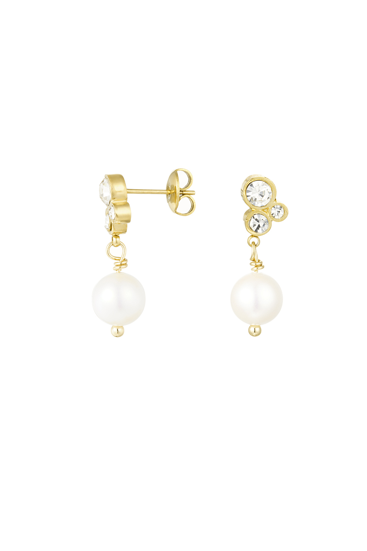 Earring with stones and pearl pendant - gold