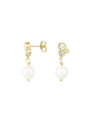 Earring with stones and pearl pendant - gold h5 