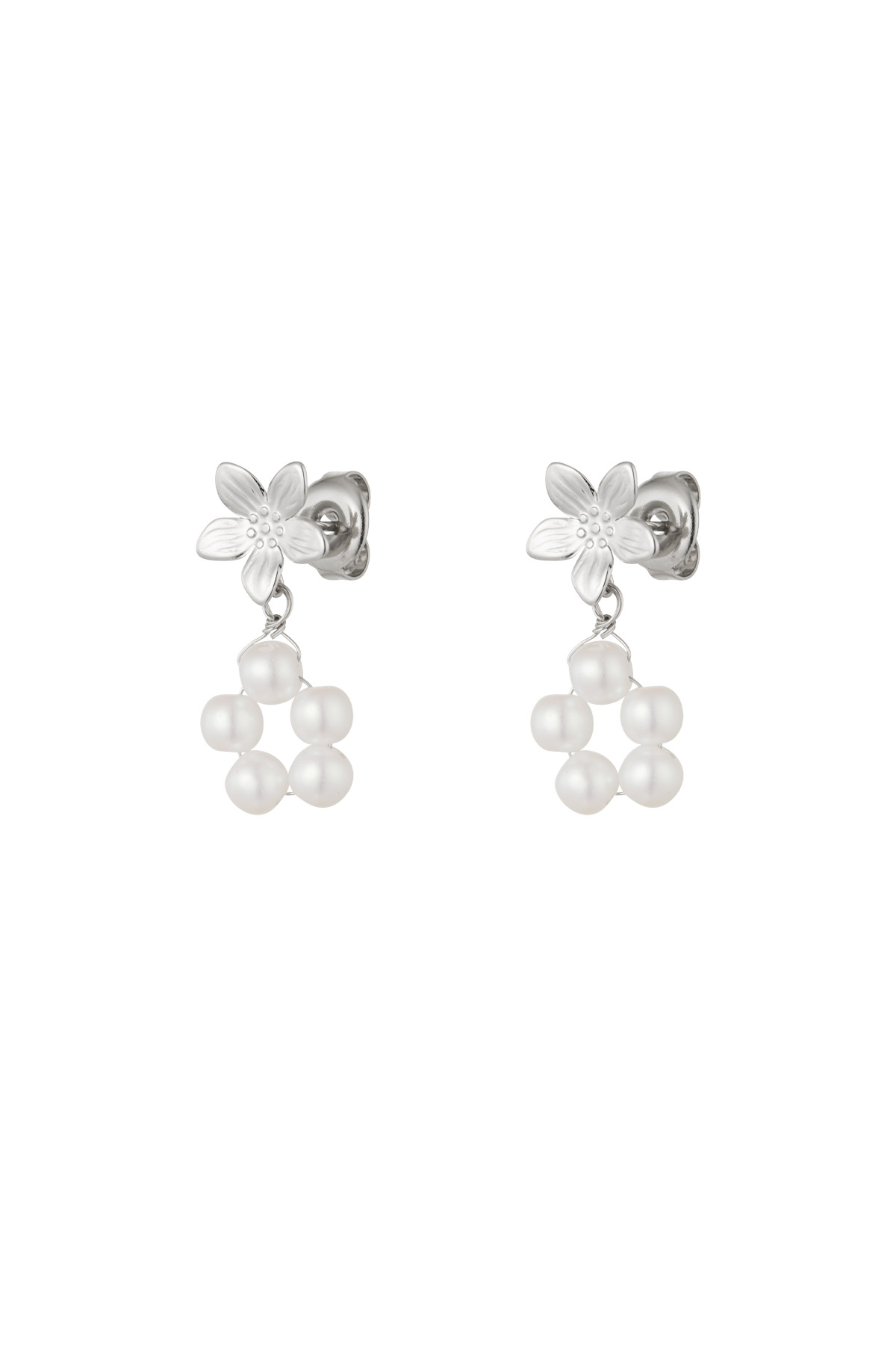 Boucles d'oreilles perle fleur - argent