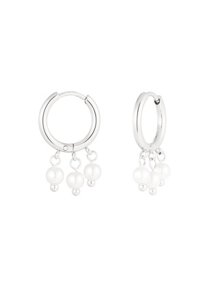 Round earring with three pearl pendant - silver h5 