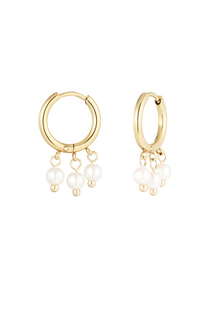 Round earring with three pearl pendant - gold h5 