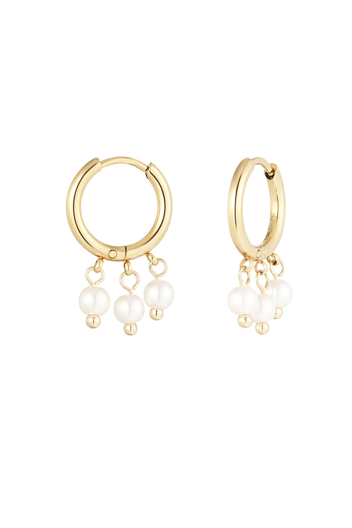 Round earring with three pearl pendant - gold 