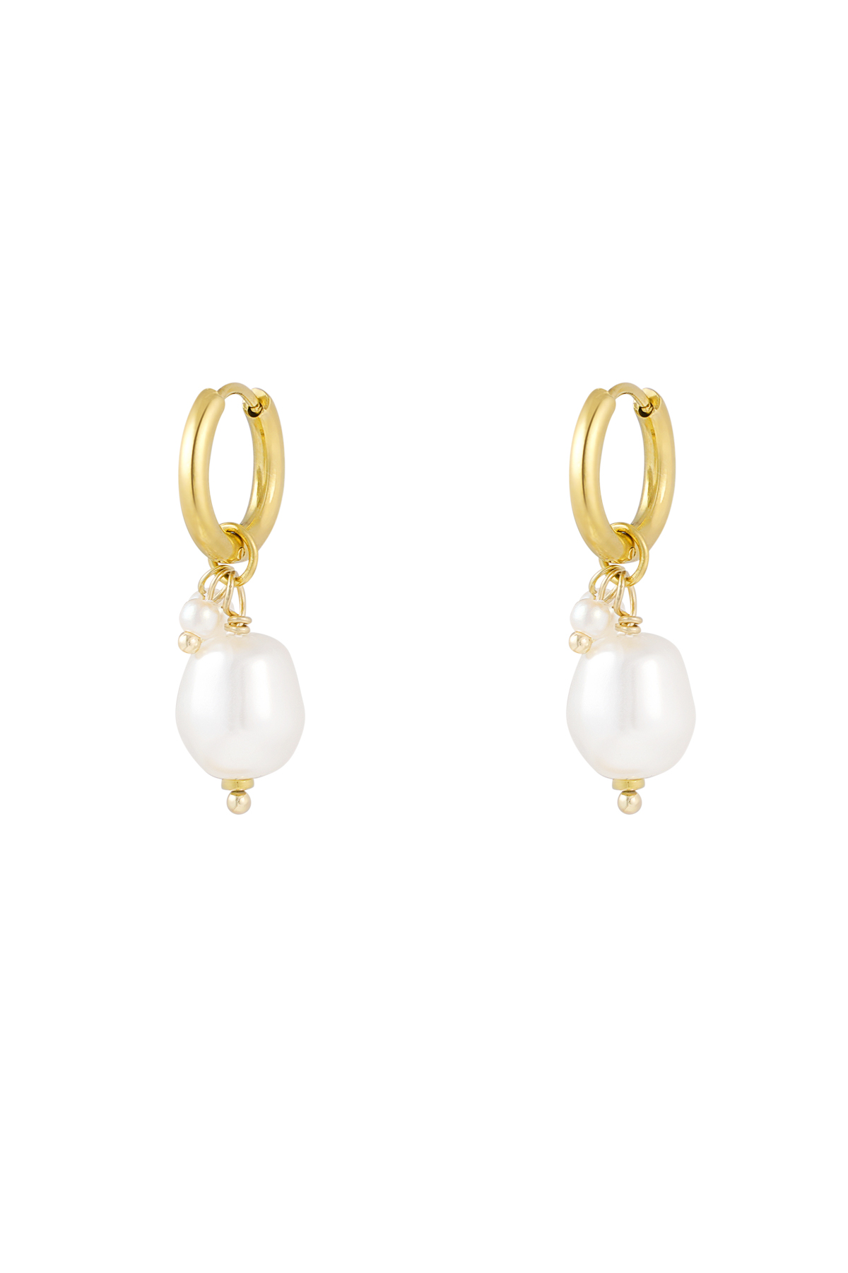 Simple earring with large and small pearl - Gold color 2