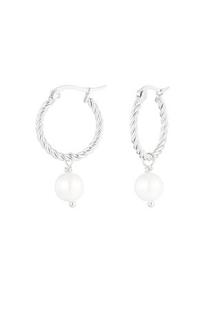 Round rope earring with pearl pendant - silver h5 
