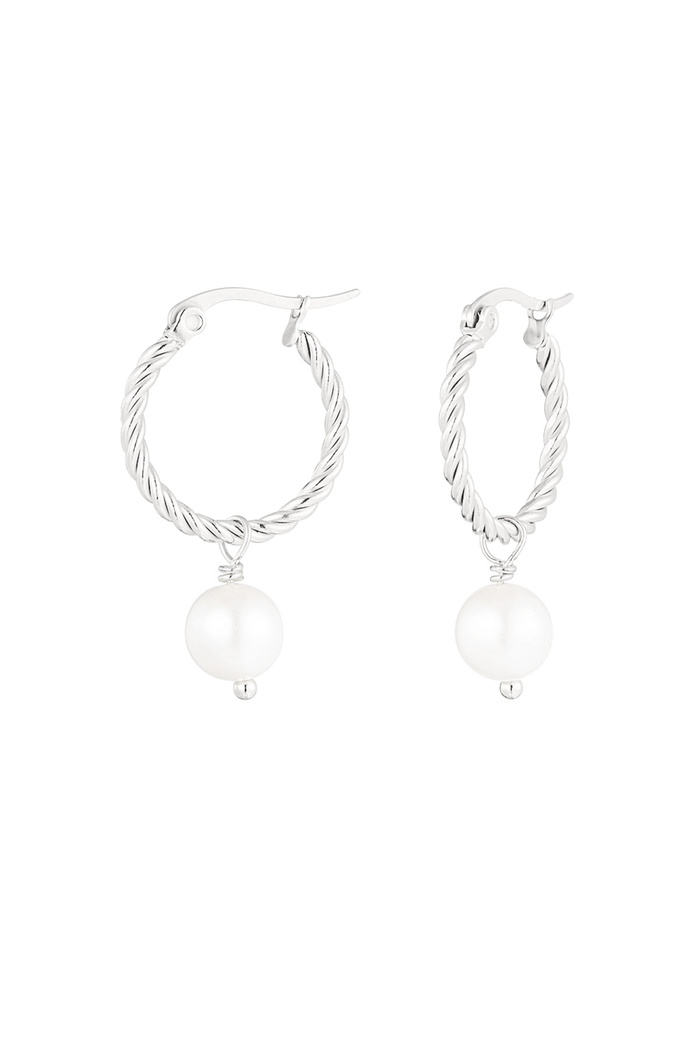 Round rope earring with pearl pendant - silver 