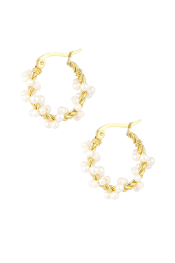 Rope earring twisted with pearls - gold