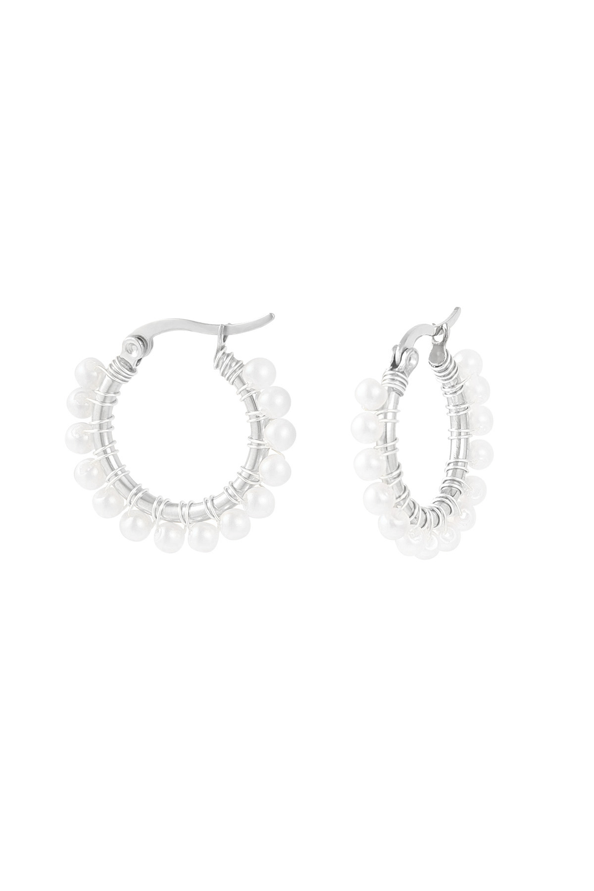 Round simple earring with pearls - Silver Color color 2