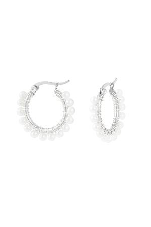Round simple earring with pearls - silver h5 