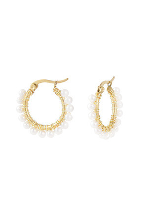 Round simple earring with pearls - gold h5 