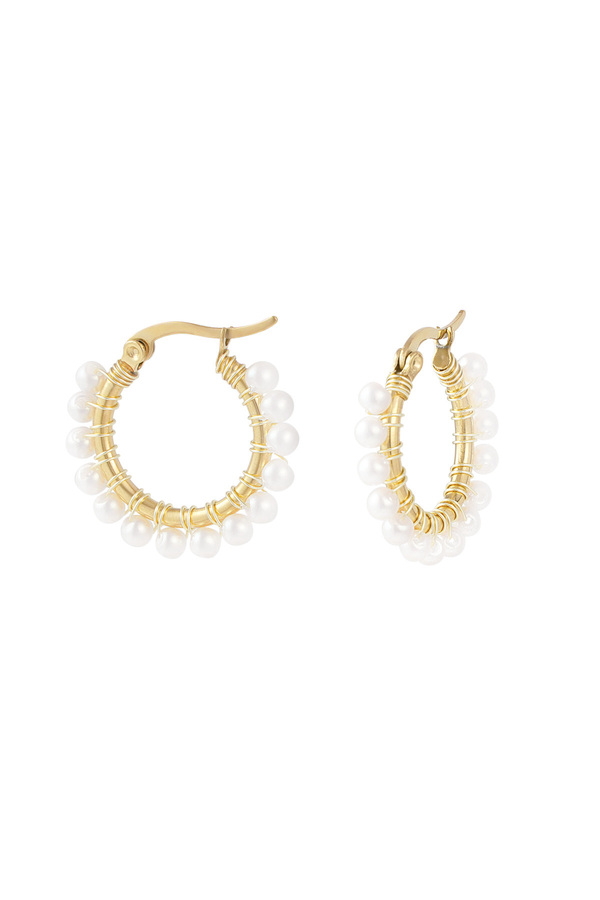 Round simple earring with pearls - gold