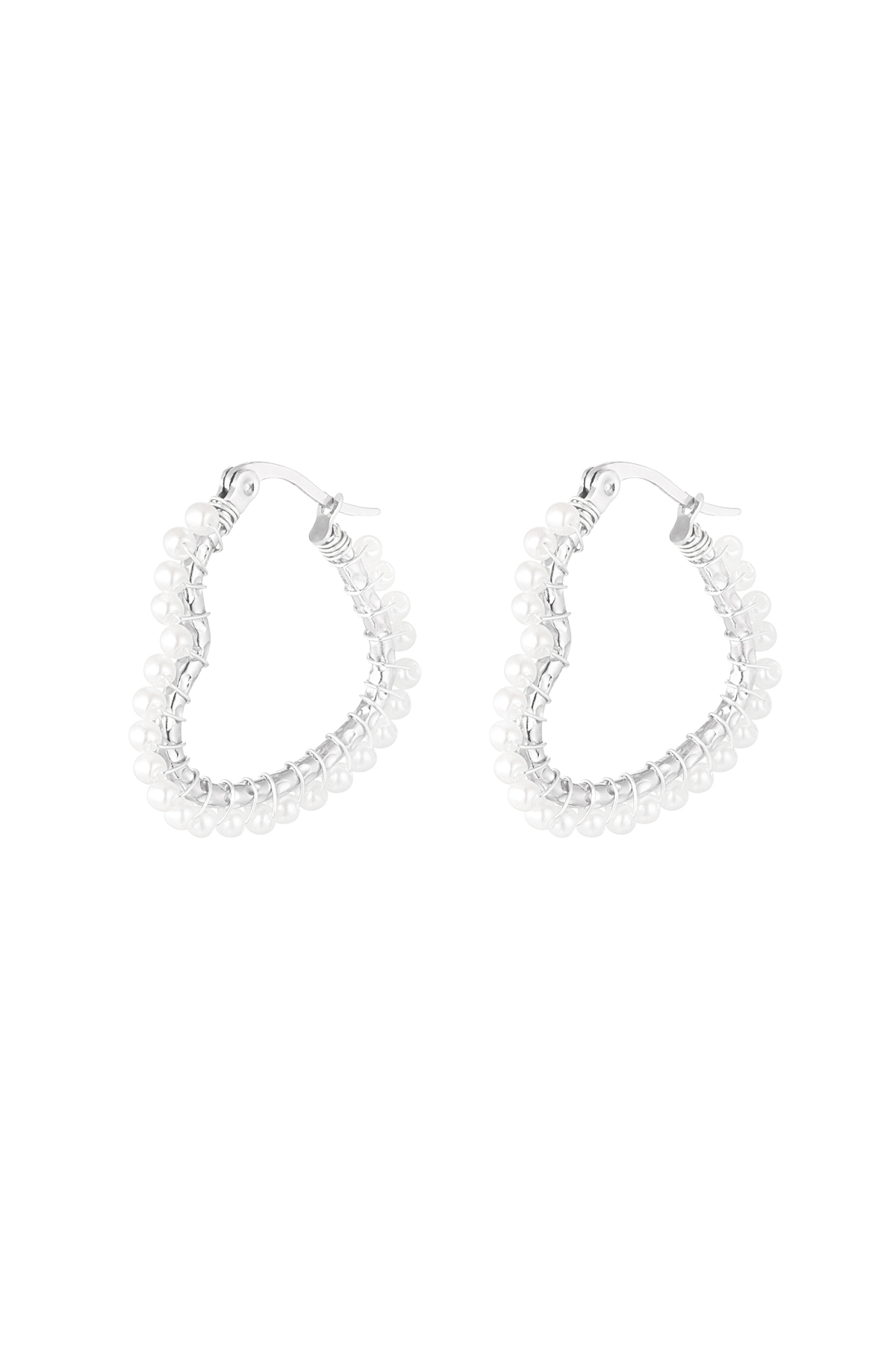 Heart shaped earring with pearls - Silver Color color