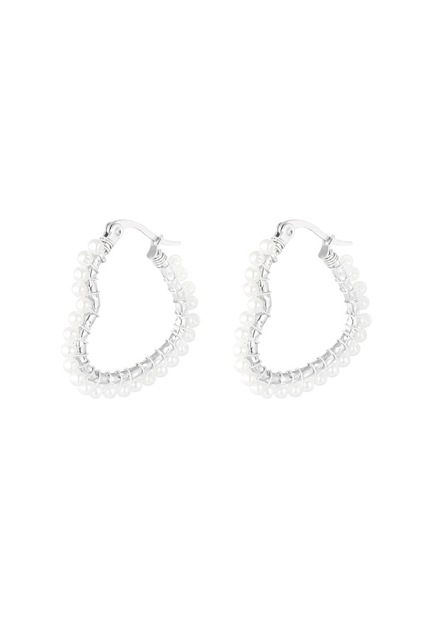 Heart shaped earring with pearls - silver