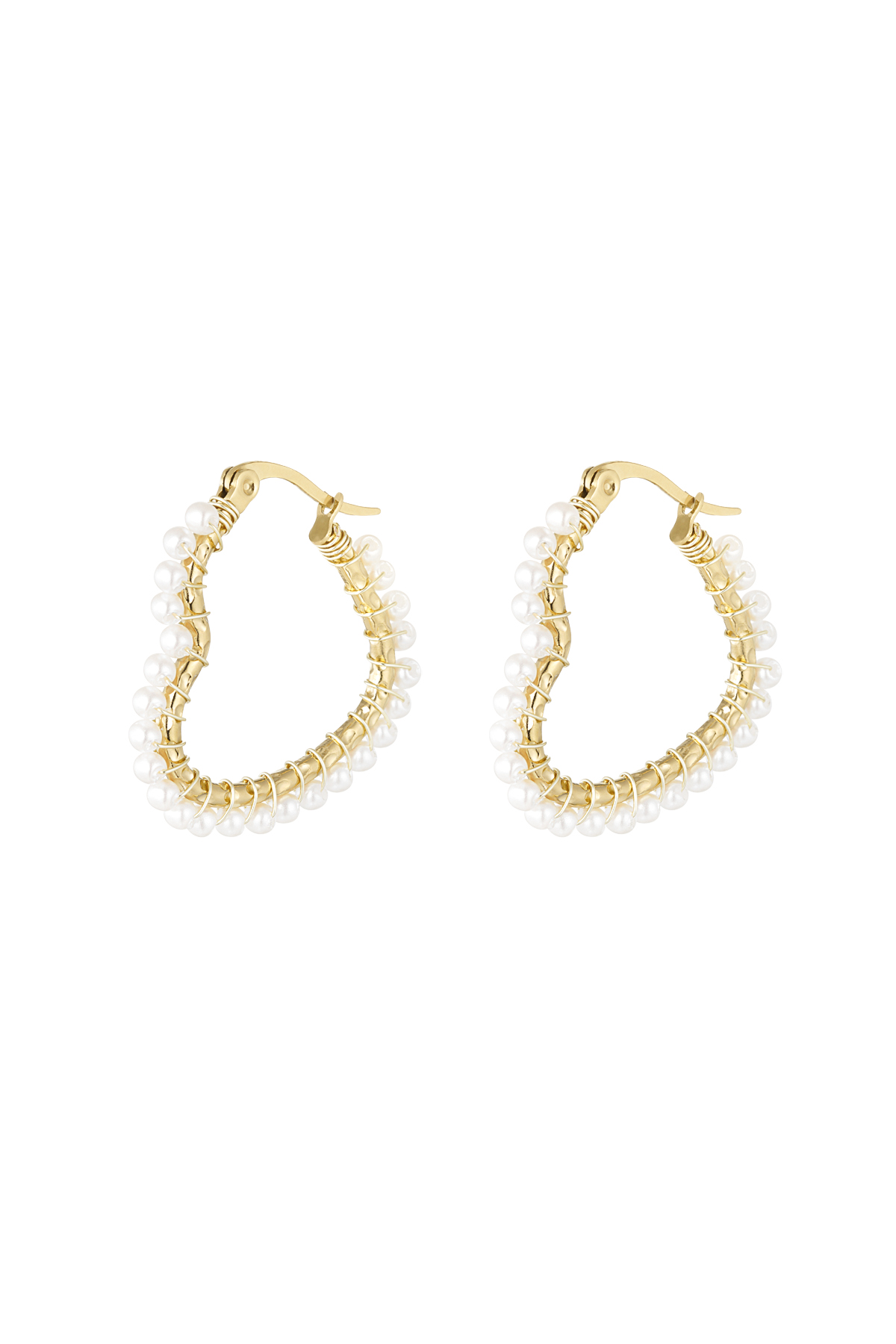 Heart shaped earring with pearls - gold