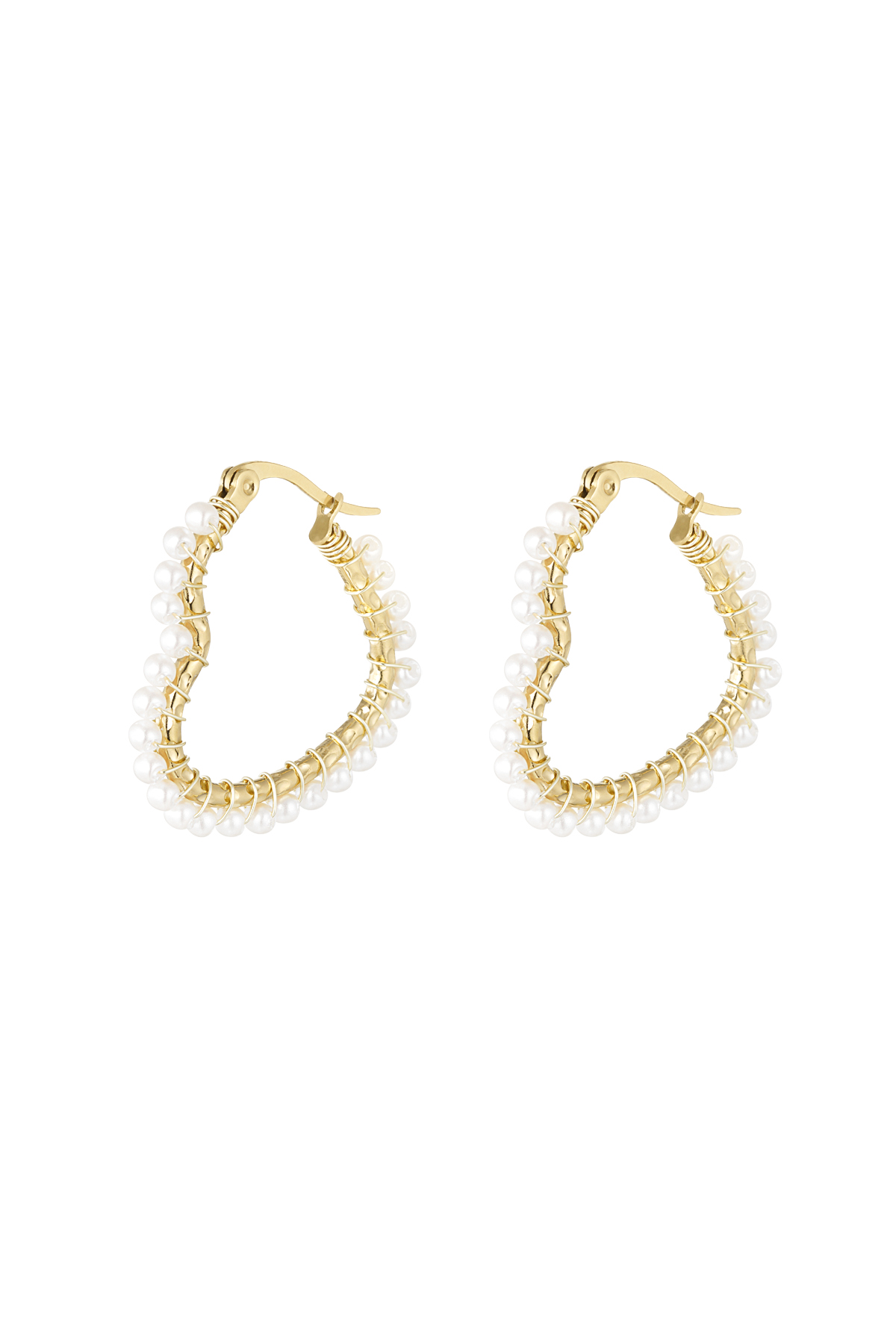 Heart shaped earring with pearls - Gold color 2