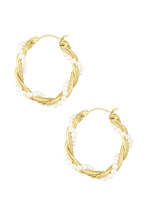 Pendientes redondos de cuerda retorcida con perlas - oro h5 