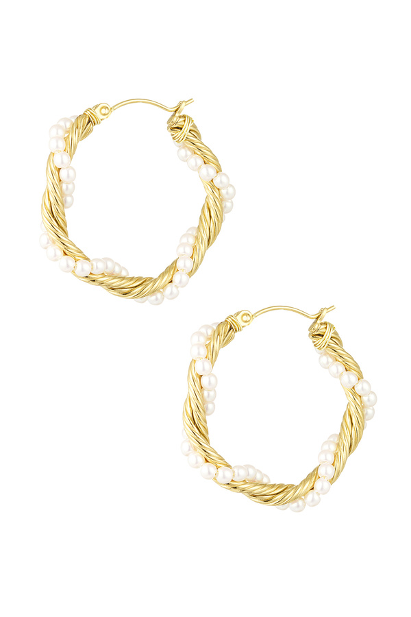 Round twisted rope earrings with pearls - gold