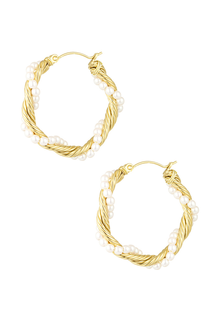 Pendientes redondos de cuerda retorcida con perlas - oro 