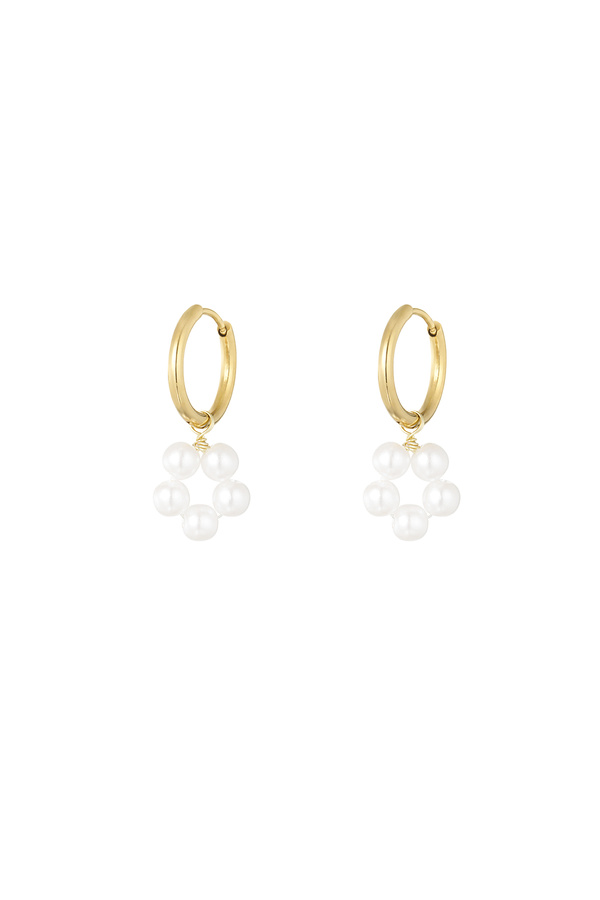 Earring with pearl flower pendant - gold