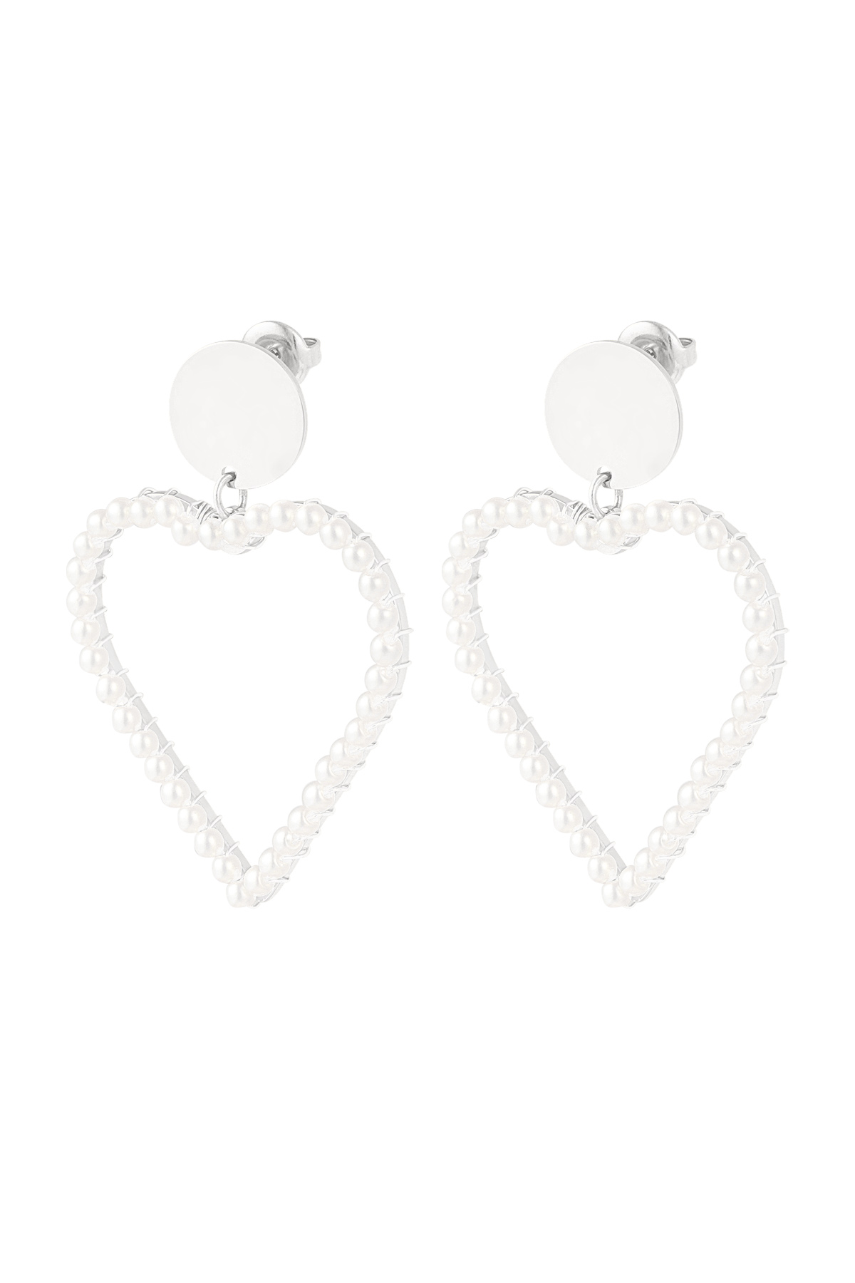 Pendiente con perla en forma de corazón - plata