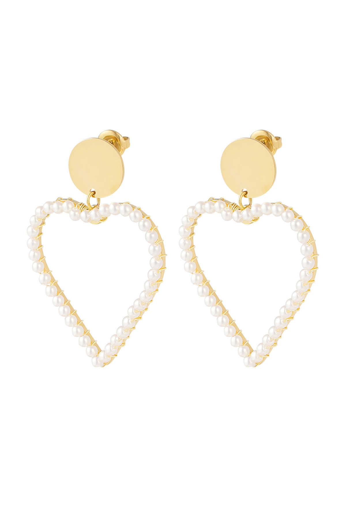 Earring with round pearl pendant - gold