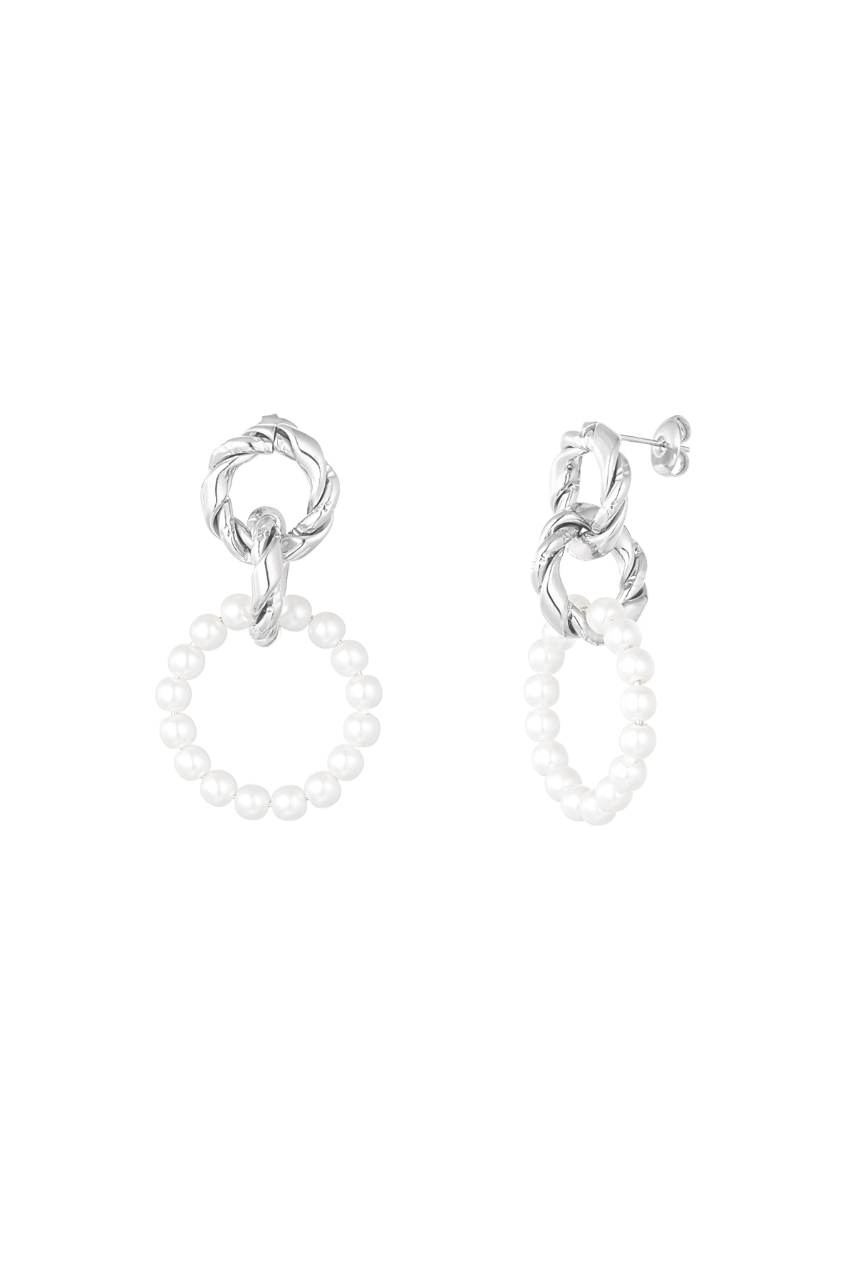 Earring with round pearl pendant - Silver Color color