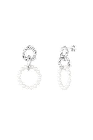 Earring with round pearl pendant - silver h5 