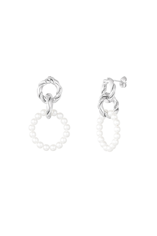 Earring with round pearl pendant - silver