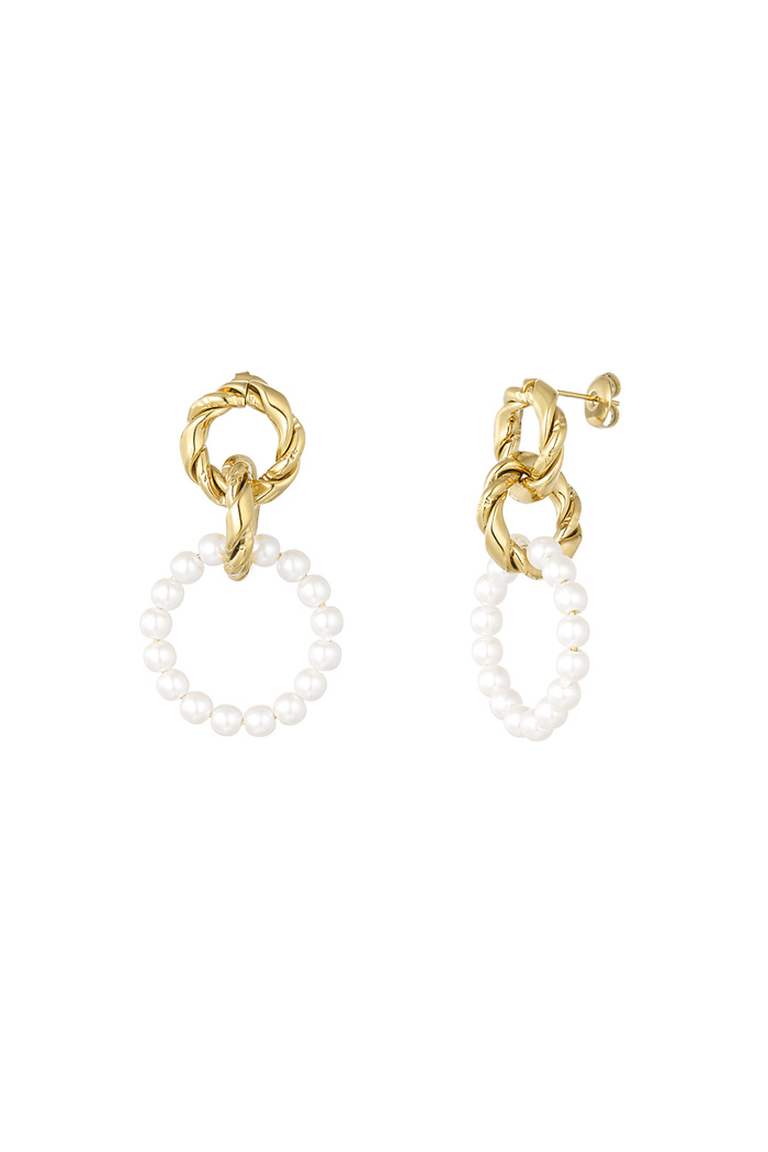 Earring with round pearl pendant - gold 