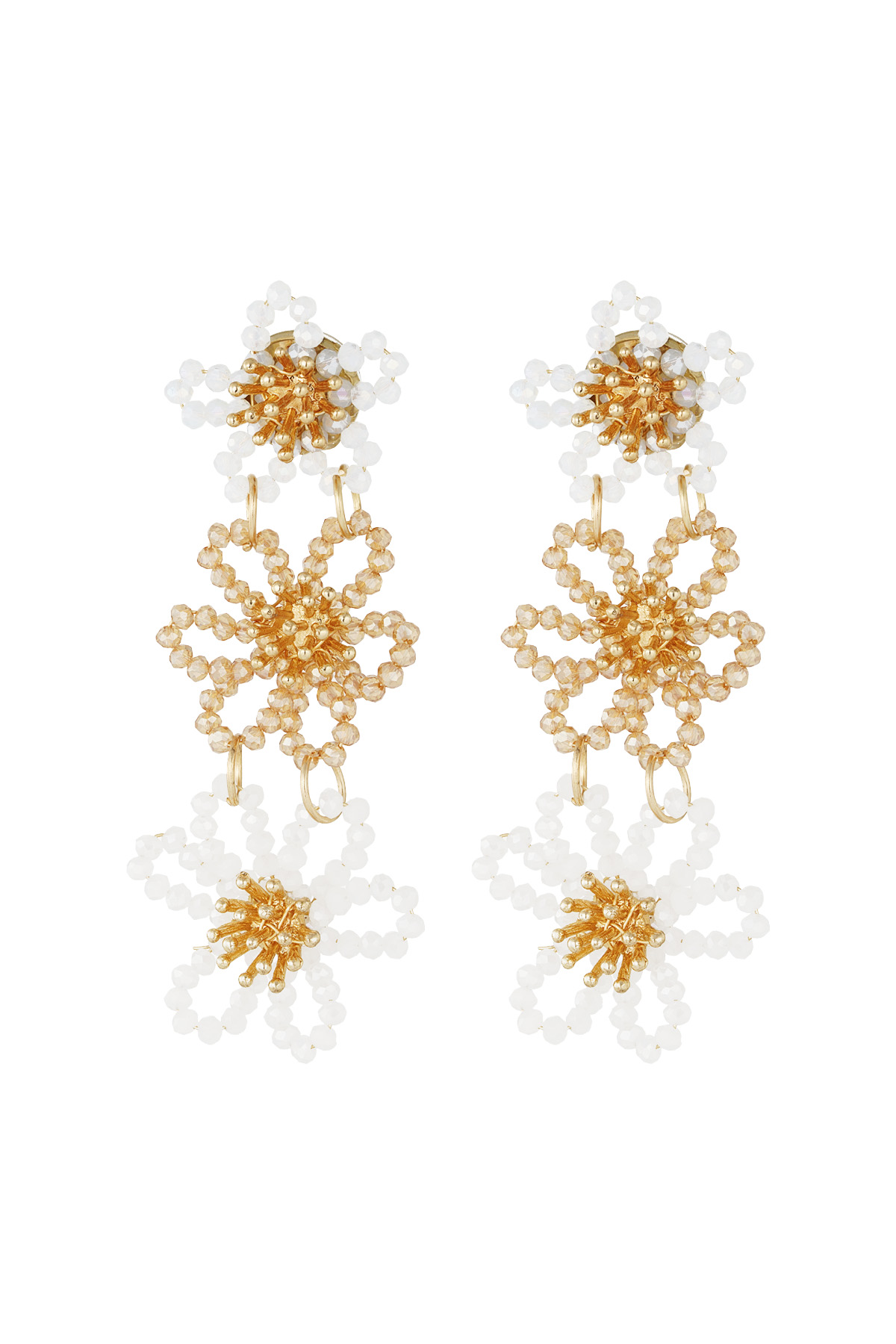 Chic flower party earrings - beige/gold 