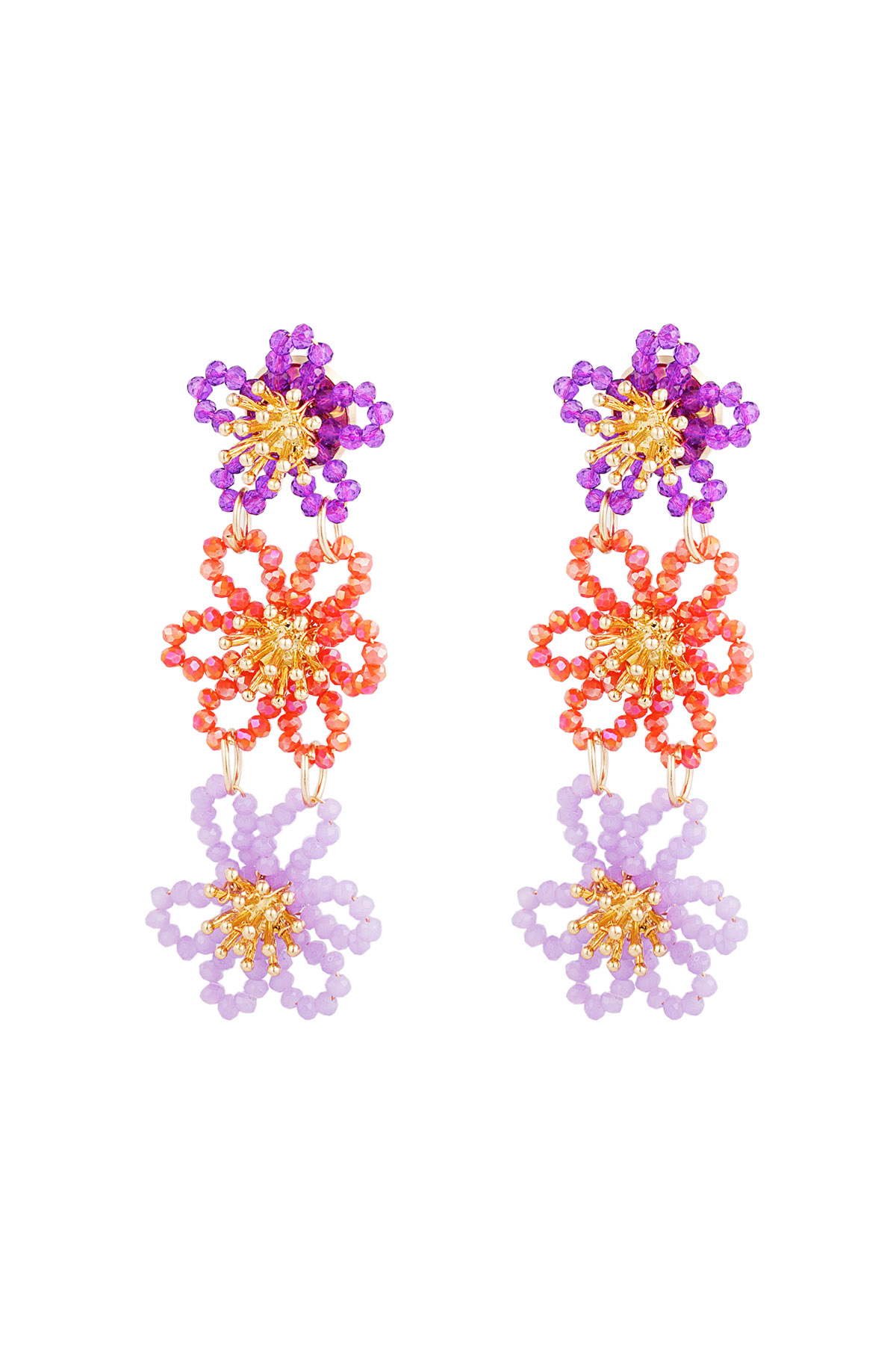 Boucles d’oreilles de déclaration de fête de fleurs - orange/violet