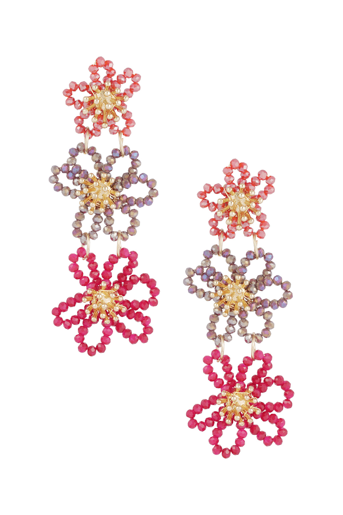 Flower party statement earrings - orange pink h5 