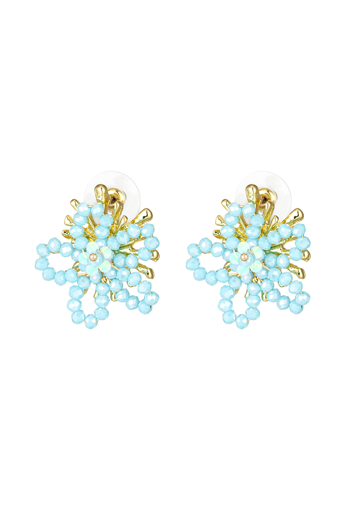 Beaded flower earrings - light blue